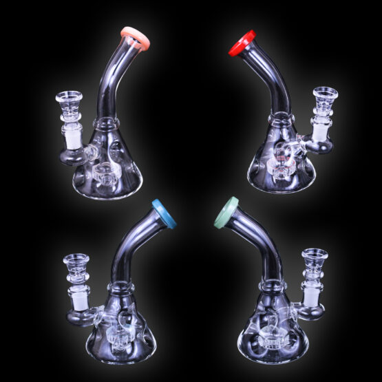 A set of four glass pipes with different colors.
