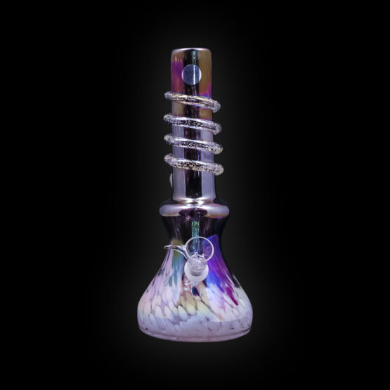 A glass pipe with colorful swirls on it.