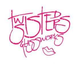 A pink graffiti type logo with the word " twisted ".