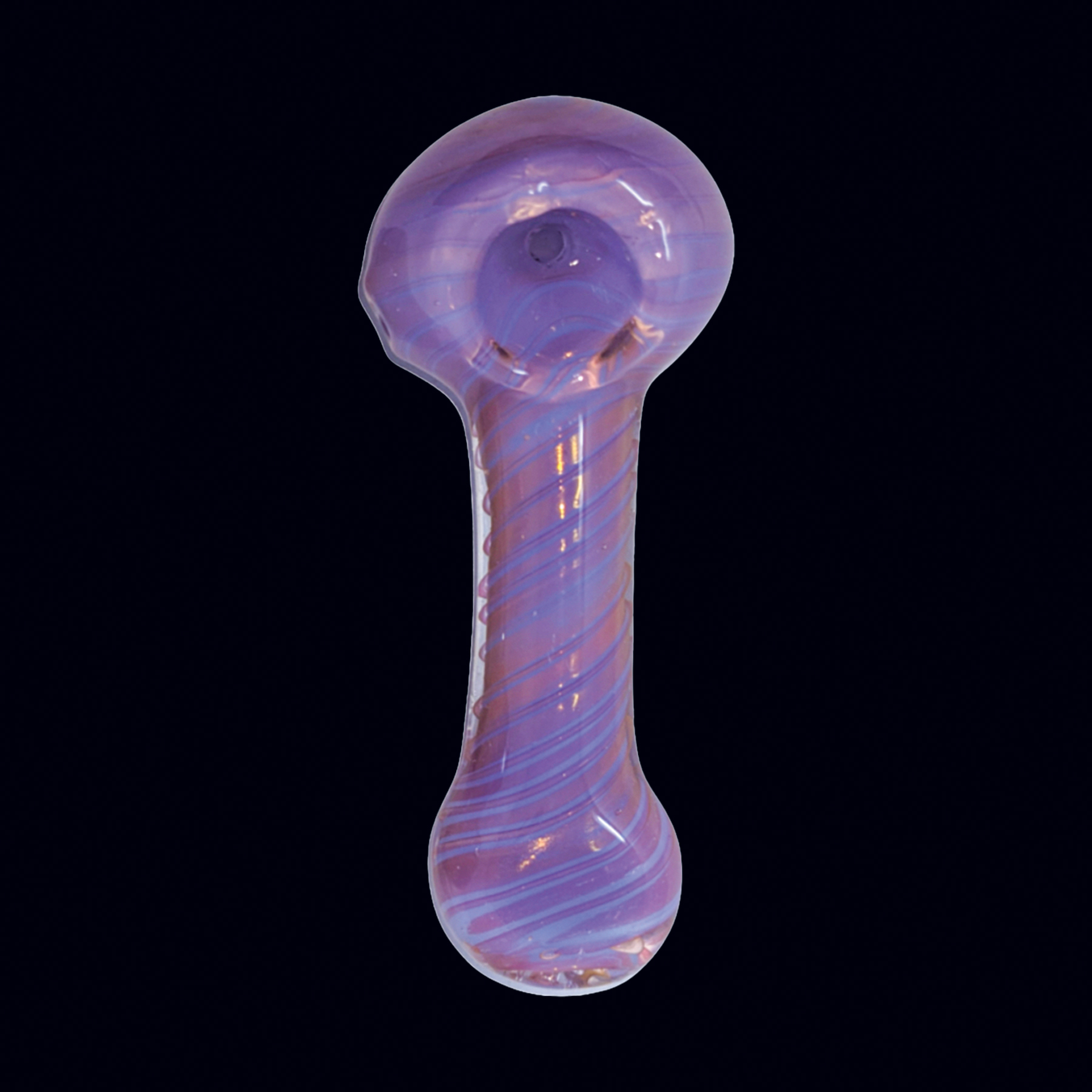 A purple glass dildo is shown on the black background.