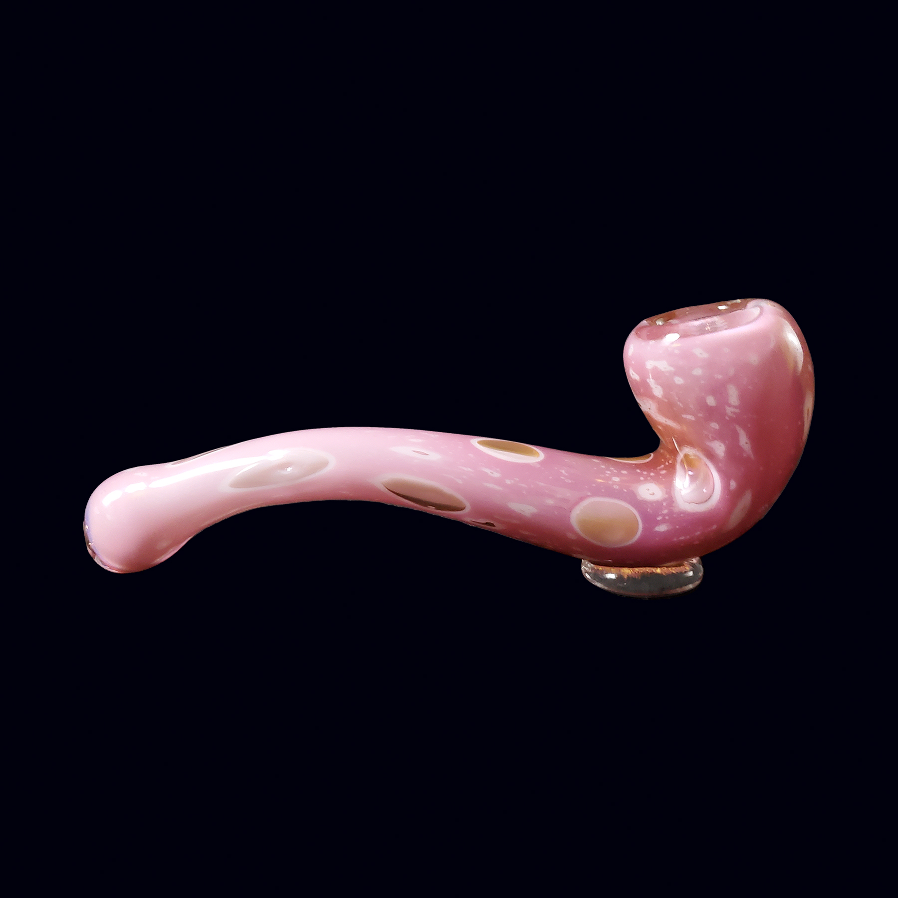 A pink pipe with gold spots on it.